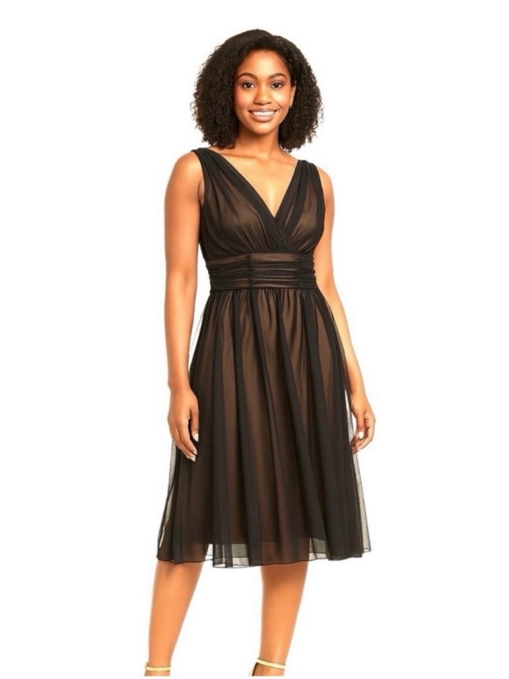Connected Apparel Sheer Black Midi Dress